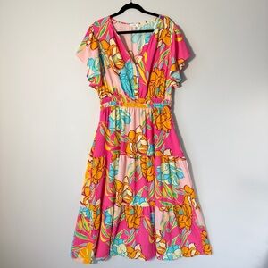 Floral Tiered V-Neck Maxi Dress in Pink